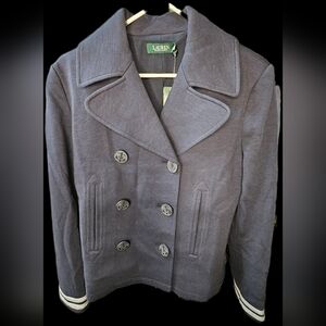 Lauren Ralph Lauren Navy Peacoat White Stripe Cuffs Size M NWT